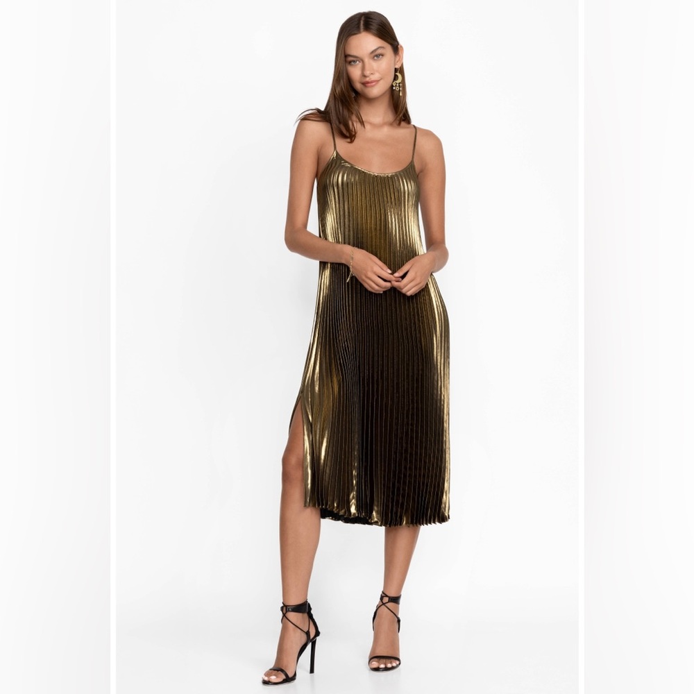 Johnny Was Golden Gem Pleated Midi Dress Size XS New Metallic Holiday Party - Picture 3 of 11
